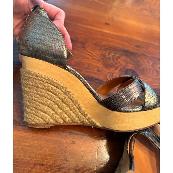 Lanvin Golden Metallic Leather Wedge Sandals Size 40 Lanvin - Picture 6 of 9